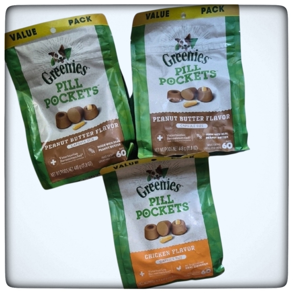 Lot Of 3 Dog Greenies Pill Pockets Value Size- Chicken and Peanut Butter